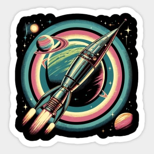 Galactic Space Travel Voyage: Retro Rocket's Stellar Journey Sticker